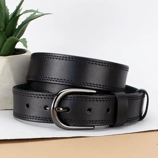 Ремень женский кожаный под джинсы SF-3554 черный  прошитый (125 см) - фото 1