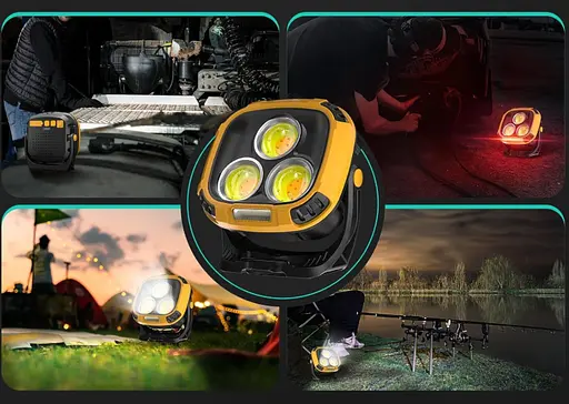 Мощный кемпинговый фонарь W891-1 3COB White+Yellow + 5SMD Red Power Bank 2×18650 Type-C магнит и крючок Желтый - фото 5