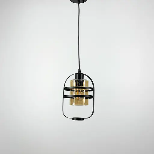 Чорний підвіс в стилі Лофт Line.F Колір плафона Янтарний - фото 1