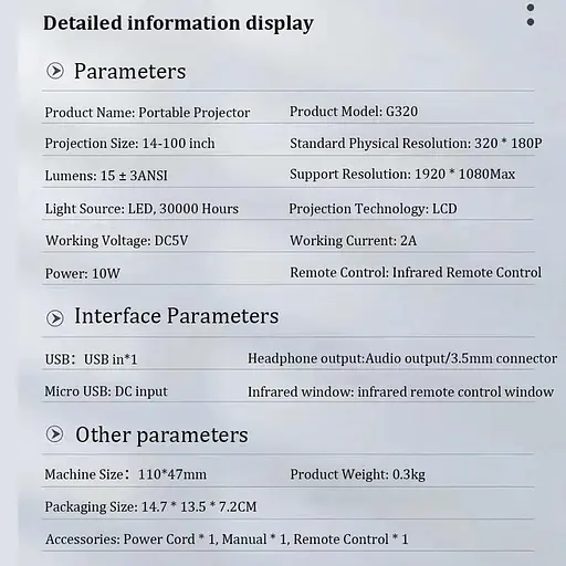Світлодіодний міні-проектор Closer G320 Підтримка 1080P USB-екран - фото 4