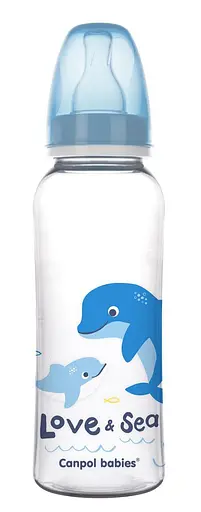 Бутылка с узким отверстием 250 мл с рисунком "LOVE&SEA" Голубая - фото 1