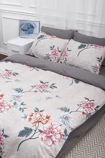 Пододеяльник Moon&Star Бязь Gold Люкс Flowers Gray Полуторный 143x210 см - фото 1