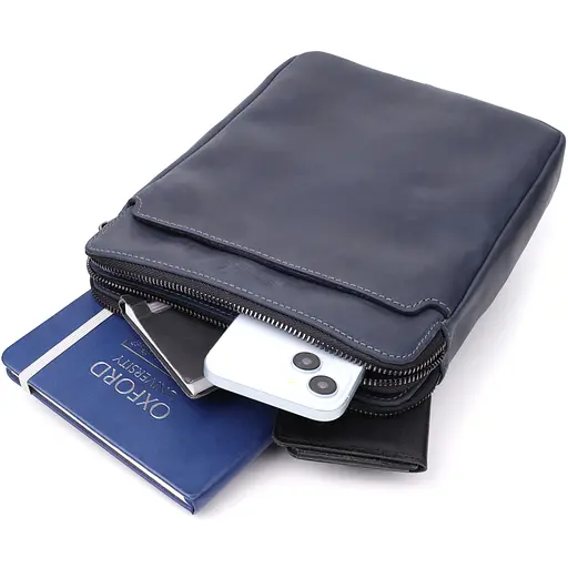 Практична чоловіча сумка через плече із вінтажної натуральної шкіри SHVIGEL 20х26х4,5 см sum0027435 - фото 7