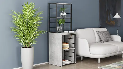 Стіл-тумба трансформер Смарт 3/2 з етажеркою Ferrum-decor 1430x1450x600 Чорний метал ДСП Бетон 16 мм (FRD-105122) - фото 8