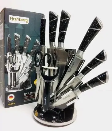 Набор ножей для кухни с подставкой Rainberg RB-8804 кухонные ножи и подставки черный - фото 3