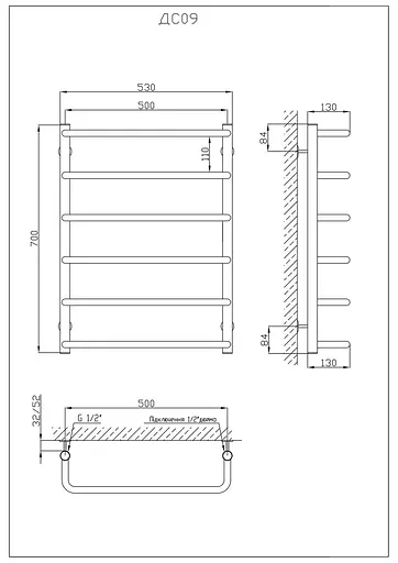 Водяна рушникосушарка Kosser Скоба 700x530/6 ДС09, Хром - фото 5