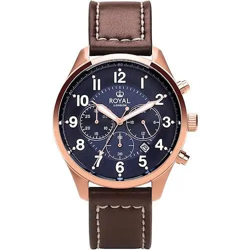 Мужские водонепроницаемые наручные часы Royal London 41386-05 кварцевые с кожаным ремешком