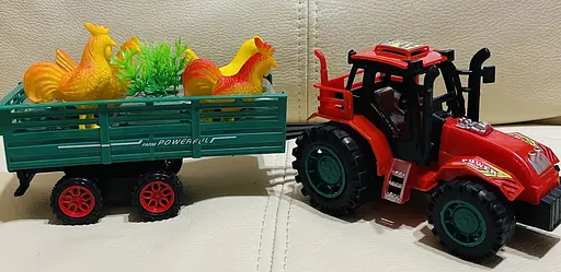 Іграшковий пластиковий трактор з причепом та тваринами Farm Tractor Hot power (077871) Червоний із зеленим - фото 4