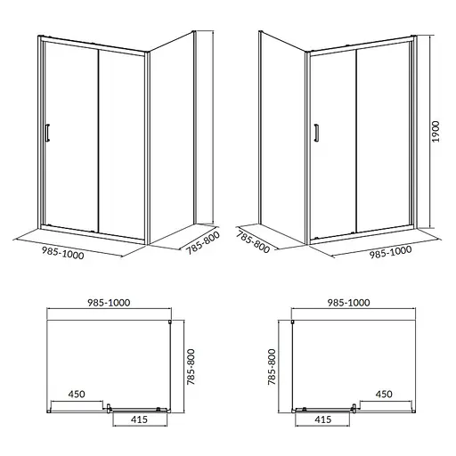 Душевая кабина Cersanit Brasco 100x80 см прямоугольная раздвижная прозрачное стекло без поддона black S168-015, прозрачный, черный - фото 2