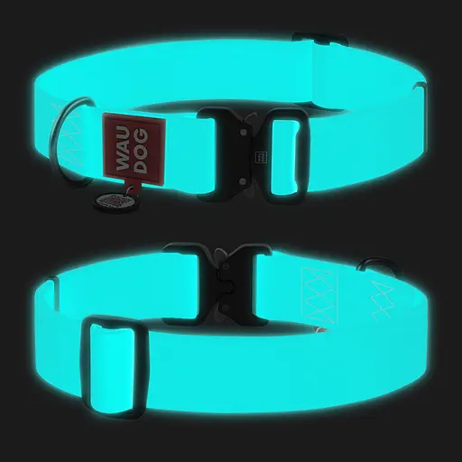 Ошейник для собак водостойкий Waudog Waterproof с QR-паспортом светящаяся в темноте металлическая пряжка-фастекс XXL Ш 40 мм Д - фото 3