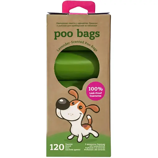 Одноразовые пакеты для уборки за животными Poo Bags с ароматом лаванды в рулонах по 120 шт.