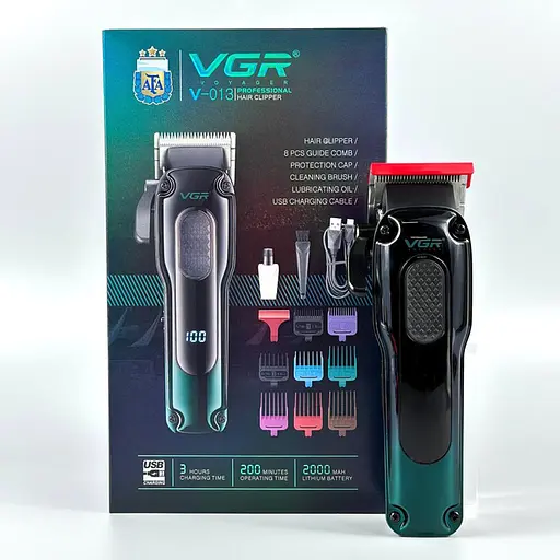 Машинка для стрижки VGR V-013 триммер с 8 насадками дисплей 6500 об/мин Черная с Зеленым 5 Вт - фото 8