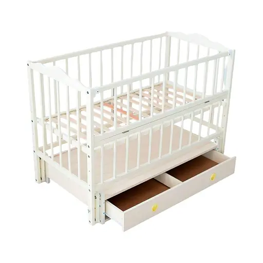 Детская кроватка Ангелина с шарнирным механизмом и откидной боковиной, ящик бук слоновая кость