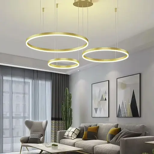 Светодиодная люстра на три кольца 60+40+20 см в латунном каркасе Ст. MJ73-600+400+200 AB | Line F - фото 2