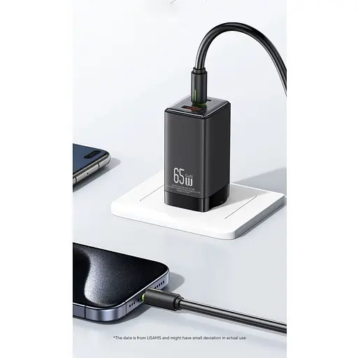 Кабель Usams SJ734 USB-C to USB-C 60W 5A 1.0m Black [138977] - фото 7