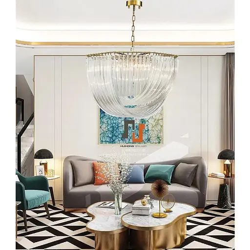 Підвісна люстра Newport із закрученими скляними трубками Ø 60 см | Line F | Арт. SA37-600 P - фото 3