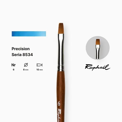 Кисть синтетика плоская (имитация соболя) Raphael Precision, №6, короткая ручка - фото 2