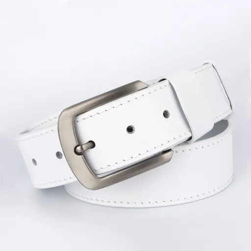 Ремень мужской кожаный SF-4002 белый под джинсы (130 см) - фото 1