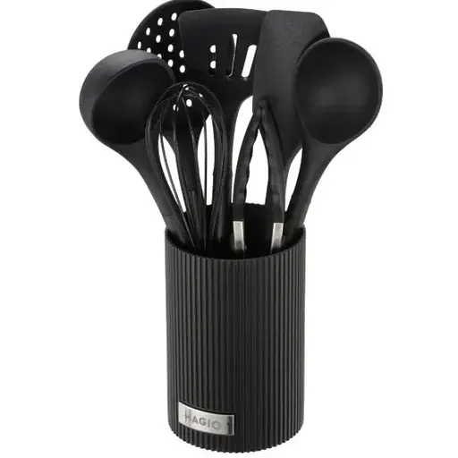 Набір кухонного приладдя Magio MG-1128 із підставкою 8 предметів Чорний - фото 1