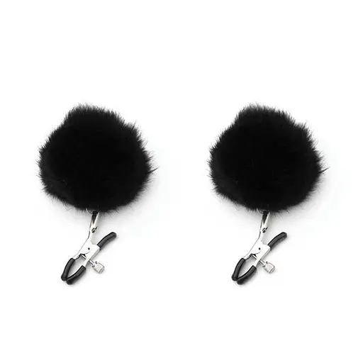 Ультрачувствительные зажимы для сосков с мехом "Pom Pom Nipple Clamps" Черный K0521-1 - фото 1