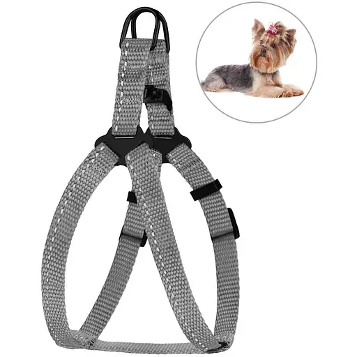 Шлея для собак Barksi Active світловідбивна (обхват грудей 33-40 см ширина 1 см) сіра - фото 2