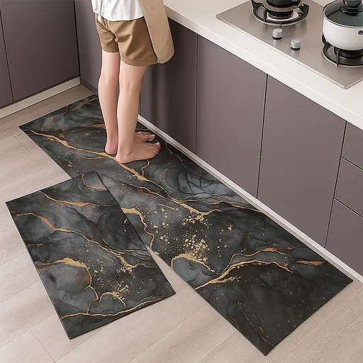 Набір килимків для кухні та ванної 120×40 см і 60×40 см водонепроникні, протиковзні, м'які, декоративні Мармур, Kitchen Master Сірий 87941 - фото 1