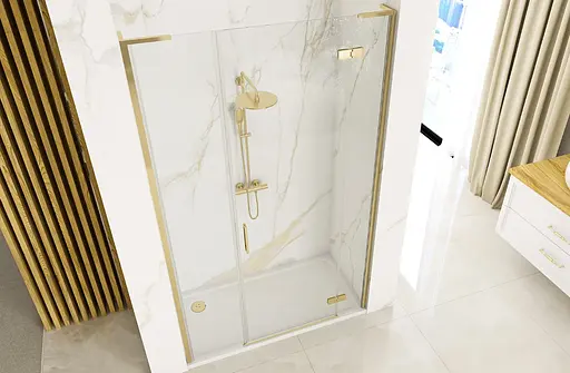 Душові двері Rea Hugo 120 розпашні brushed gold REA-K6610+REA-K8411, прозорий, золотий - фото 2