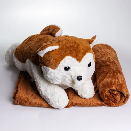 Іграшка-подушка Хаскі з пледом 100х180 см рудий ТМ COLORFUL HOME 7124BR - фото 4