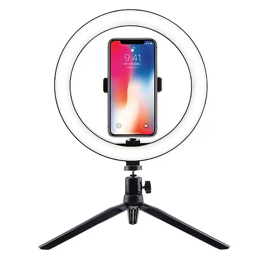 Селфі кільце світлодіодне на штативі з тримачем для телефону Selfie ring light, діаметром 26 см, 3 кольори підсвічування (100612)