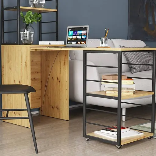 Стіл-тумба трансформер Смарт 3/2 з етажеркою Ferrum-decor 1430x1450x600 Чорний метал ДСП Дуб Артизан 16 мм (FRD-105121)