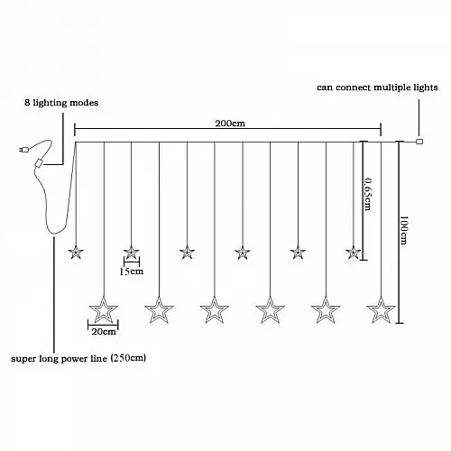 Гірлянда світлодіодна Бахрома на вікно Синя 3х0, 95х0, 55м 138 LED від мережі Зірки - фото 5