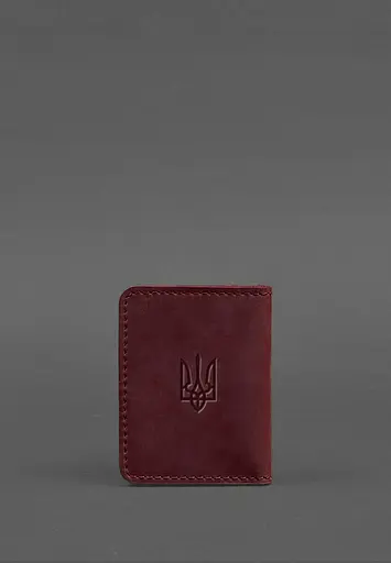 Кожаная обложка для ID-паспорта и водительского заседания 4.1 бордовая Crazy Horse с гербом - фото 3