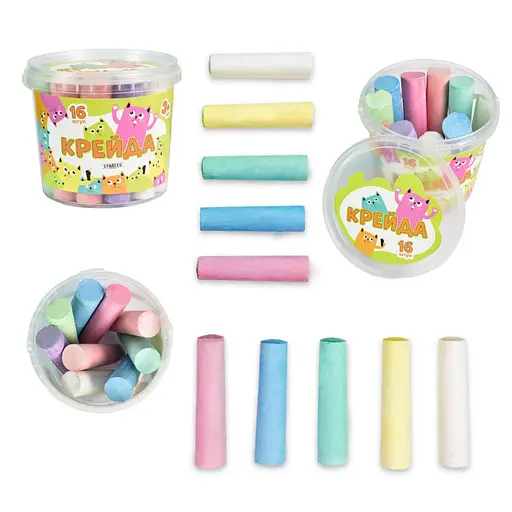 Мел для рисования на асфальте Strateg 50139ST 16 штук, разноцветная - фото 2