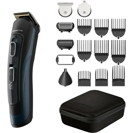 Триммер Rowenta Selectium, для бороды, усов, головы, носа, ушей и тела, сеть+акум., роторный мотор, насадок-17, чехол, титан.напил., черный