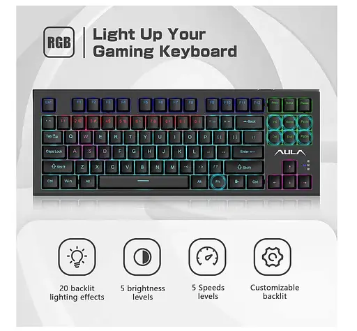 Клавіатура ігрова механічна Aula Mechanical F-3032 Black keycaps + 21 Yellow keys KRGD Red - фото 3