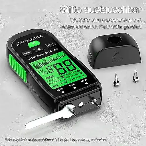 Rdinscos mt 19 Вимірювач вологи деревини, тестер вологи дров, детектор вологи з гіпсокартону - фото 2