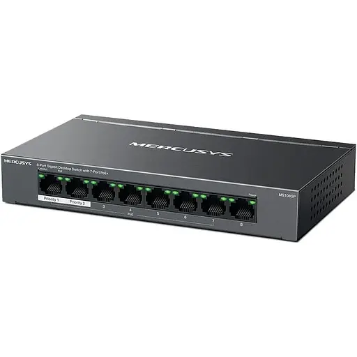 Коммутатор Mercusys 8-портовий настильний гигабитний комутат ор з 7 портами РоЕ Mercusys, MS108GP (MS108GP) - фото 1