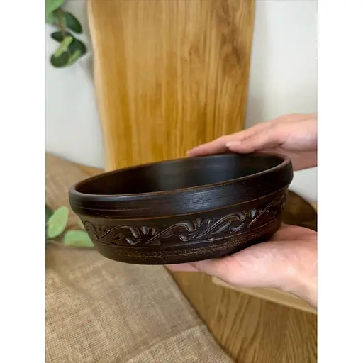 Миска під бануш керамічна (глиняна) різьблена Декор 1.1 л - фото 4