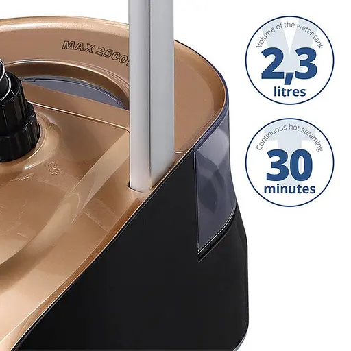 Отпариватель AURORA AU 321 для одежды дома 2500Вт резервуар 2.3л 12 уровней пара Золотой / Черный - фото 7