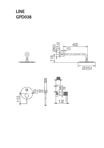 Душова система прихованого монтажу Imex Line матове рожеве золото GPD038/ORC, Теплий захід сонця - фото 2