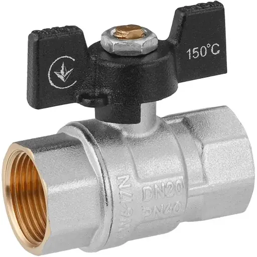 Кран кульовий Kroner 3/4" ВВ PN40 метелик, нікельований (CV033209) - фото 1