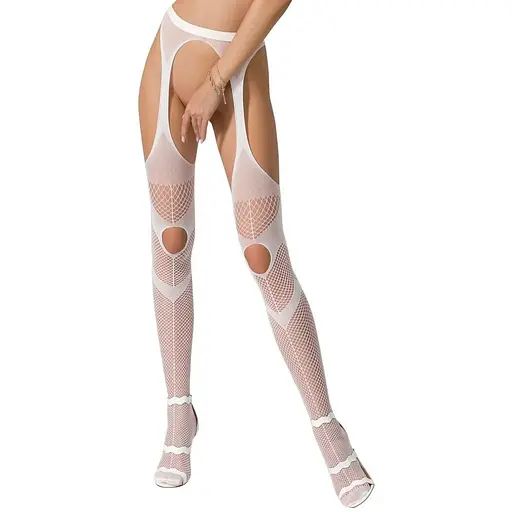 Эротические колготки-бодистокинг Passion S009 white имитация чулок и пояса S/M/L
