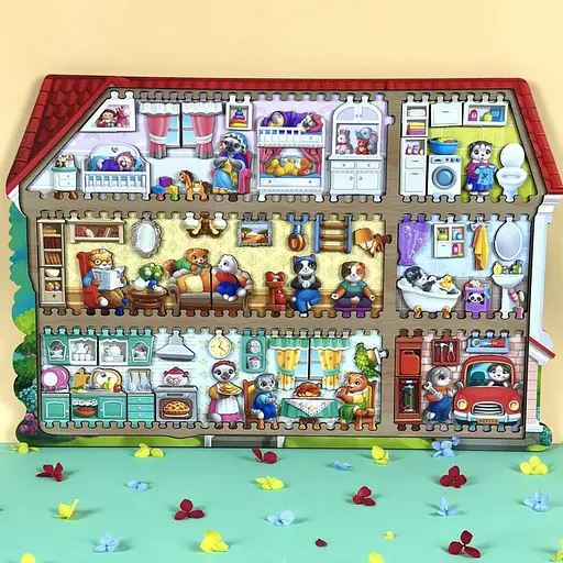 Дерев’яний пазл-вкладиш Котячий літній будинок, ПСД272 - фото 3