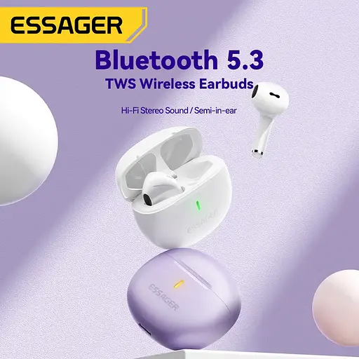 Наушники Essager (color box) Shining TWS bluetooth earphones беспроводные белые - фото 2