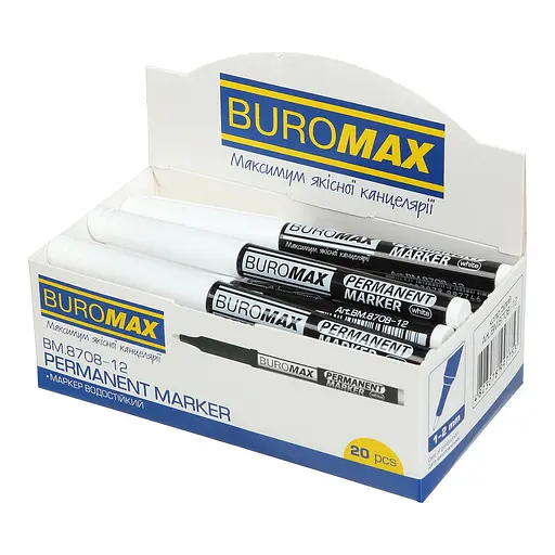 Маркер водостійкий, 1-2 мм, білий, 20 шт. в упаковці