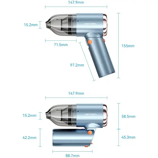 Пылесос автомобильный Vention 5000 Pа 70 Вт Li-Ion USB-C 4000 мА/ч синий - фото 4