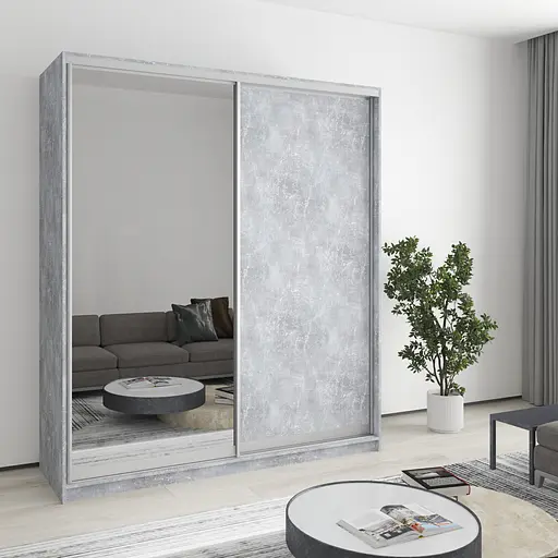 Шафа-купе дводверна MebelStar Уні AL ДСП/Дзеркало 180x60x210 см Бетон (MBS-2631)