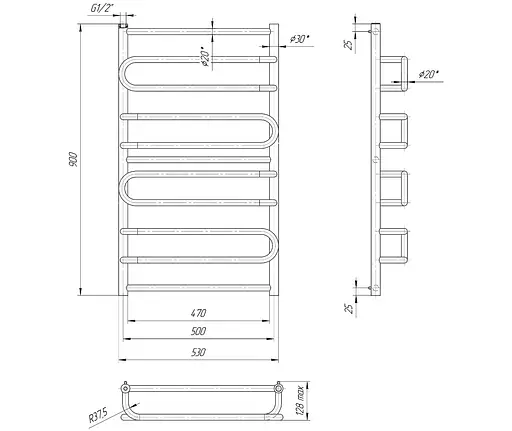 Водяной полотенцесушитель Mario Ница 900x530/500, Хром - фото 2