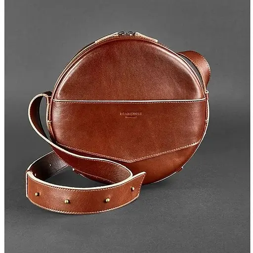 Шкіряна жіноча кругла сумка-рюкзак Maxi світло-коричнева - фото 1