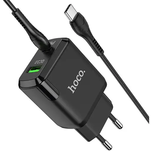 Зарядний пристрій Hoco Favor N5 20 W + кабель Type-C Type-C чорний 6931474738936 - фото 1